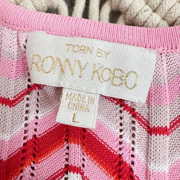 Torn by Ronny Kobo Pink Knit Chevron Sleeveless Pullover Maxi Dress – Size Large - Picture 5 of 7